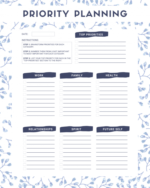 Personal Priorities Worksheet